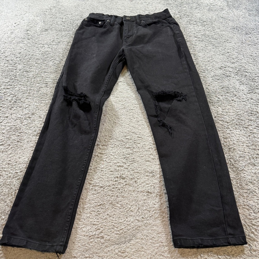 Original Use Mens Slim Taper Distressed Jeans 30x30 Black Ripped Knee Stretch
